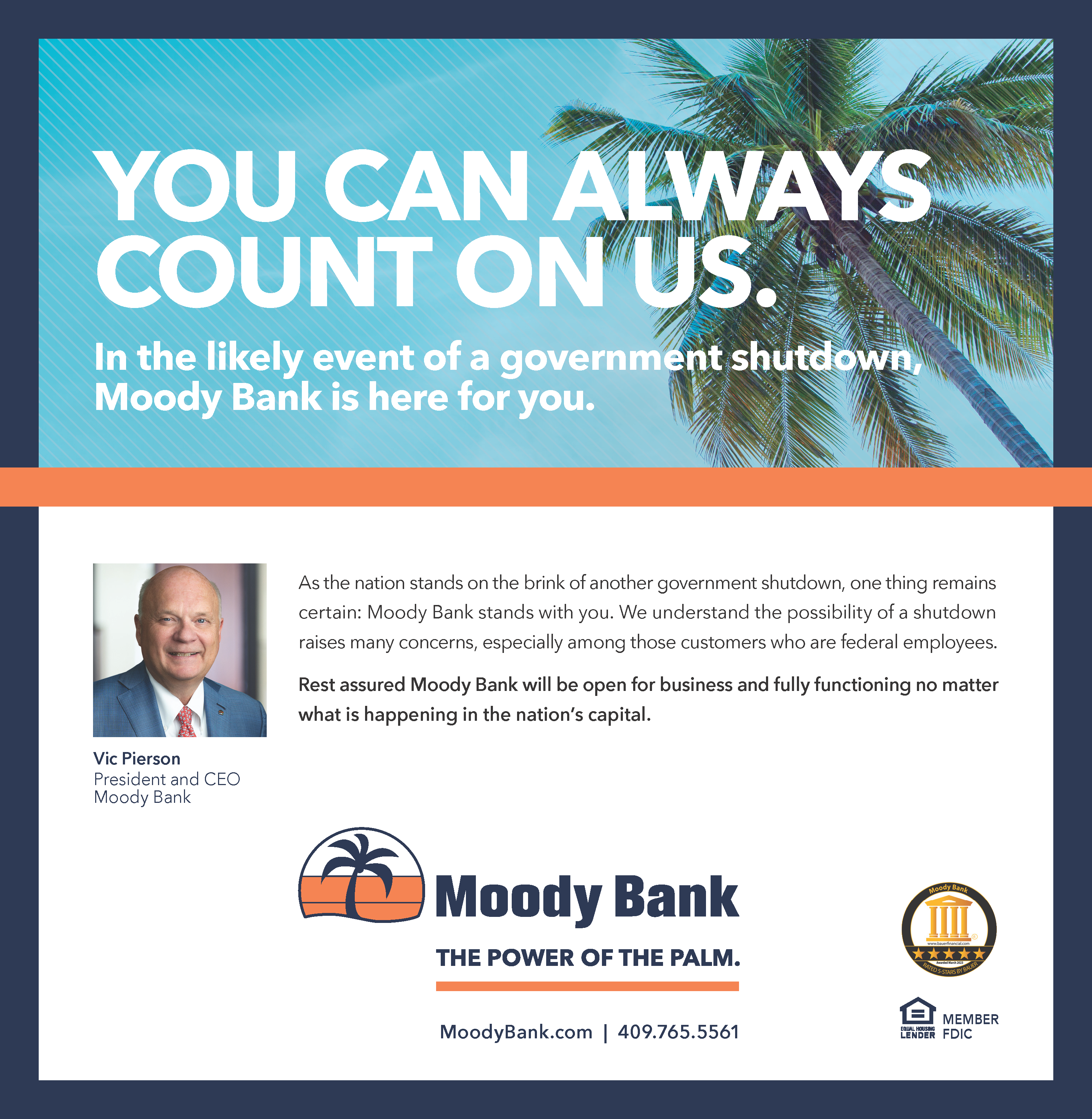 Possible Government Shutdown: Moody Bank is Here for You!
