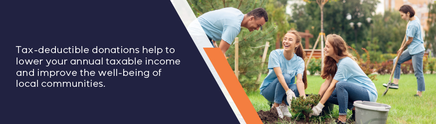 Tax-deductible donations help lower your annual taxable income