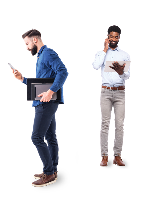 Two business men on their phones & laptops