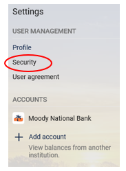 Choose security from left side bar