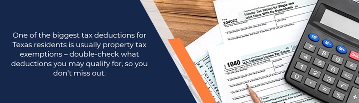 One of the biggest tax deductions for Texas residents is usually property tax-exemptions